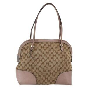 Authentic GUCCI GG Canvas Shoulder Bag Beige Gold 323673